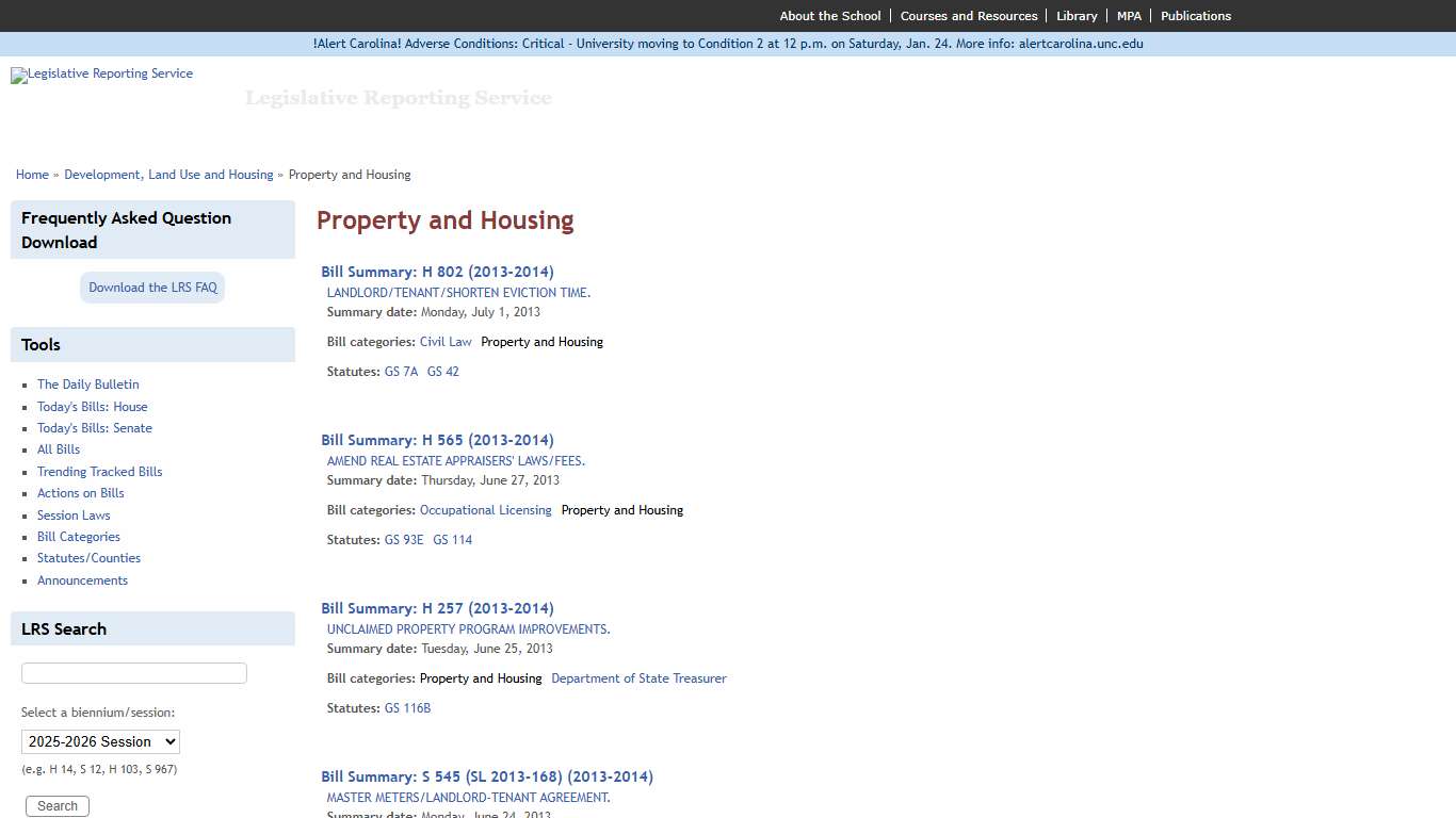 Property and Housing Legislative Reporting Service