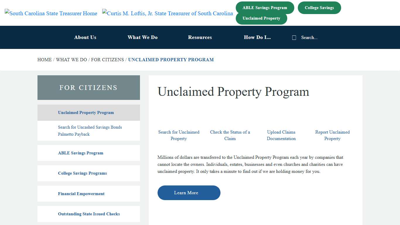 Unclaimed Property - SC Office of the State Treasurer
